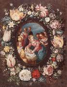 unknow artist The nativity encircled by a garland of flowers oil painting reproduction
